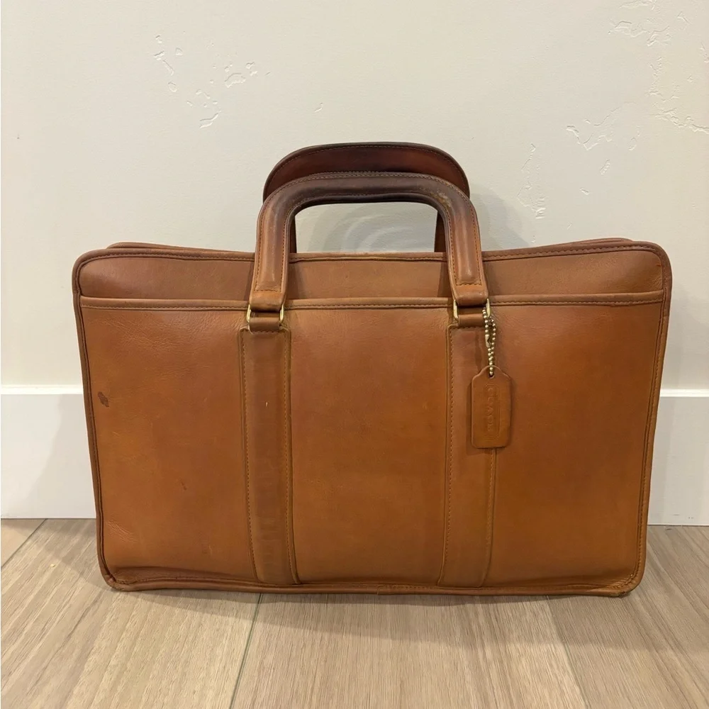 Vtg Coach Leather Embassy Briefcase Purse Handbag British Tan Brown Made in USA